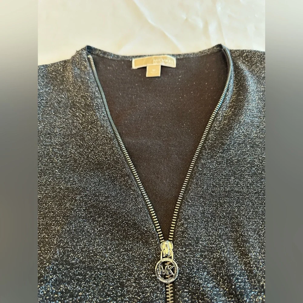 Michael Kors Glittering Silver Black Zip Up Top Size Medium